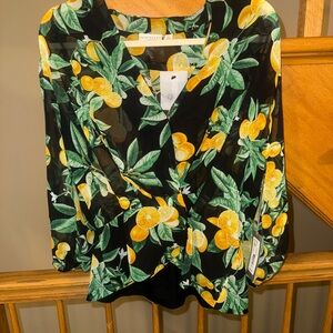 New York & Company Black and Yellow Citrus Blouse